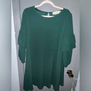 CHARLIE O size medium green dress with long ruffle type sleeves.